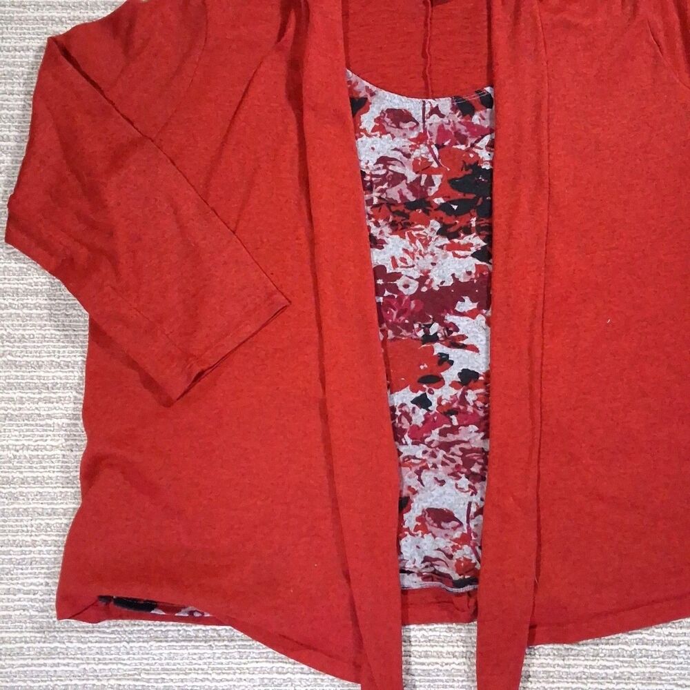 White Stag 2X 18W/20W Red Cardigan Floral 2-Piece Faux Set Mock Top Plus Size - Picture 13 of 16